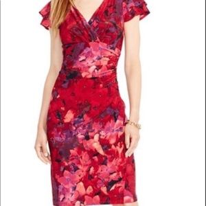 Lauren Ralph Lauren Women’s 16 Flutter Sleeve Floral Midi Dress Cinched Wrap